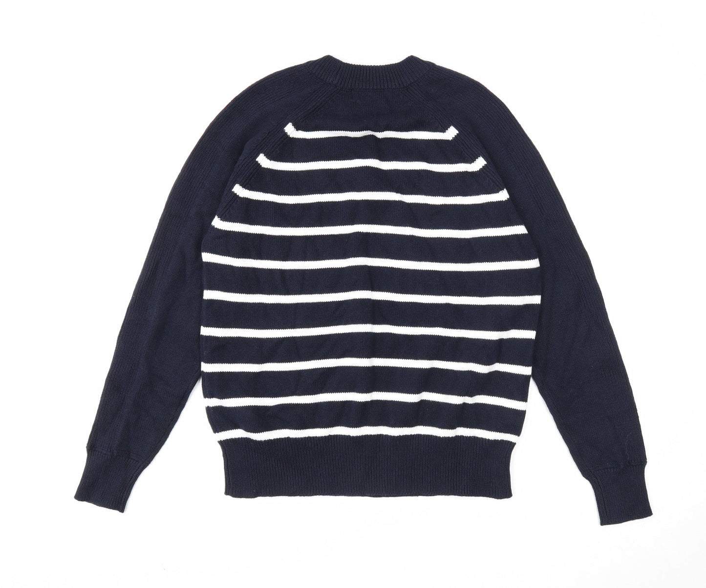 Marks and Spencer Mens Blue Round Neck Striped Cotton Pullover Jumper Size S Long Sleeve