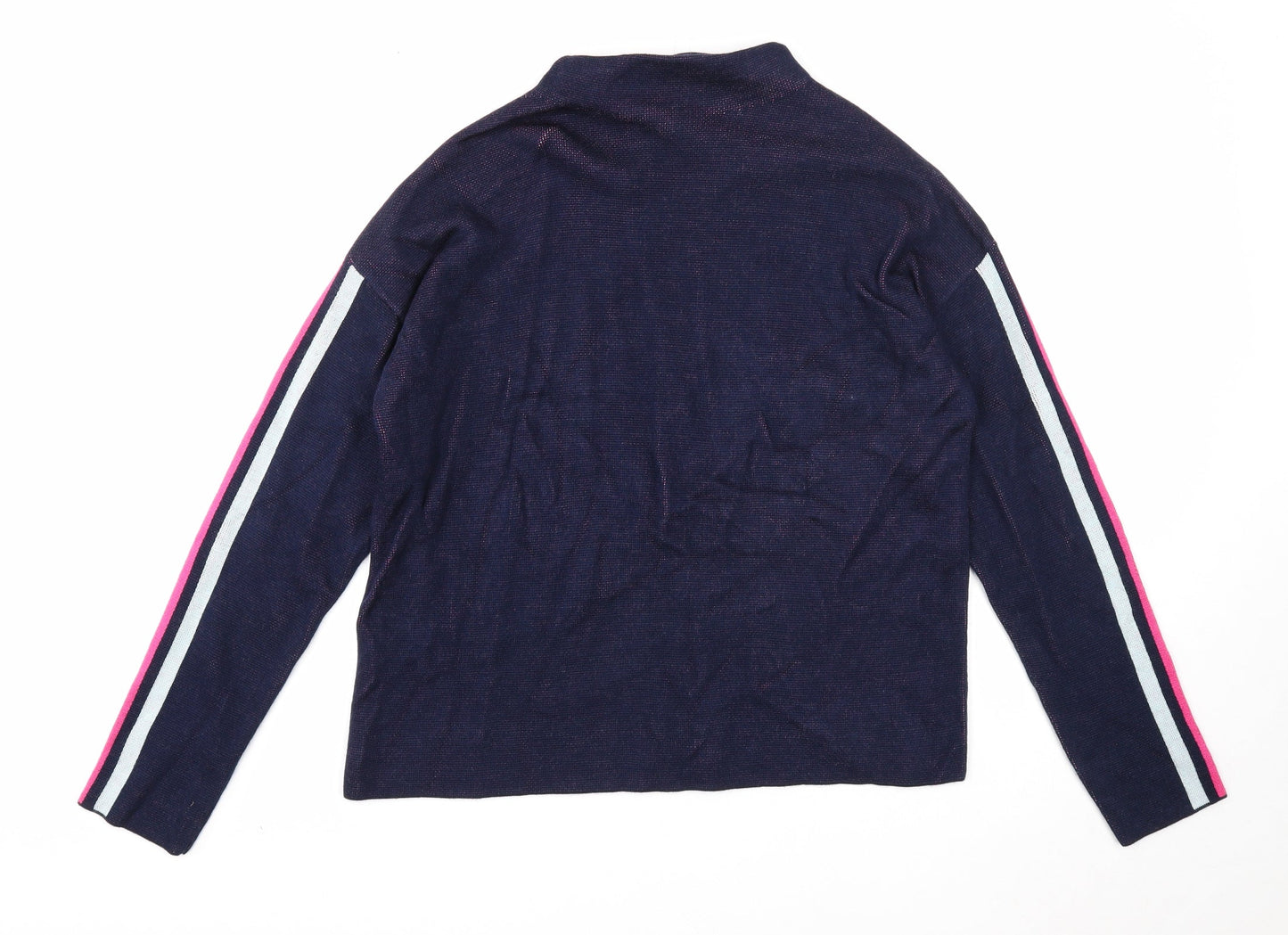 TU Womens Blue Mock Neck Striped Acrylic Pullover Jumper Size 12