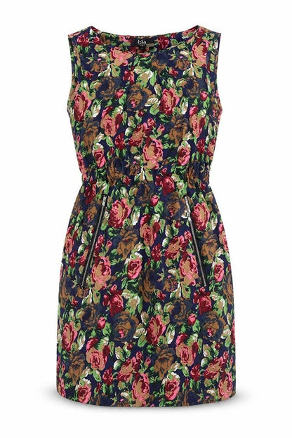 Iska Womens Multicoloured Floral Polyester Mini Size 8 Boat Neck Zip