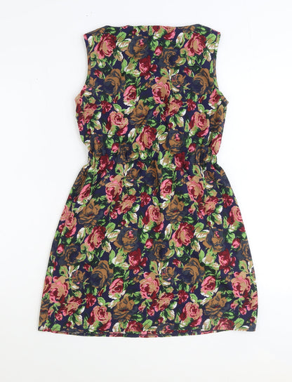 Iska Womens Multicoloured Floral Polyester Mini Size 8 Boat Neck Zip