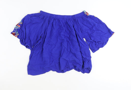 Atmosphere Womens Blue Viscose Cropped Blouse Size 8 Boat Neck