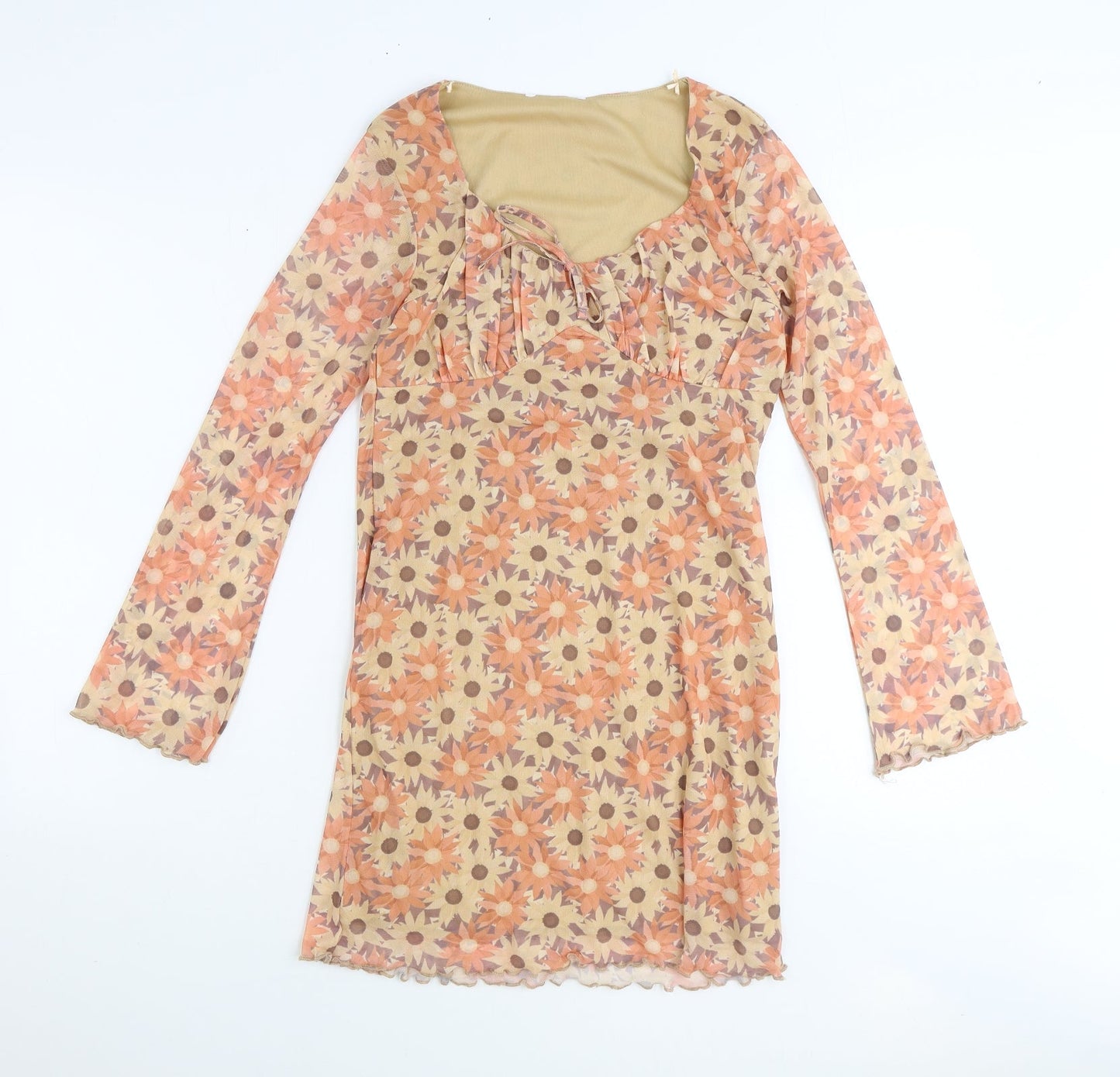 Primark Womens Orange Floral Polyester Mini Size 12 Scoop Neck Pullover