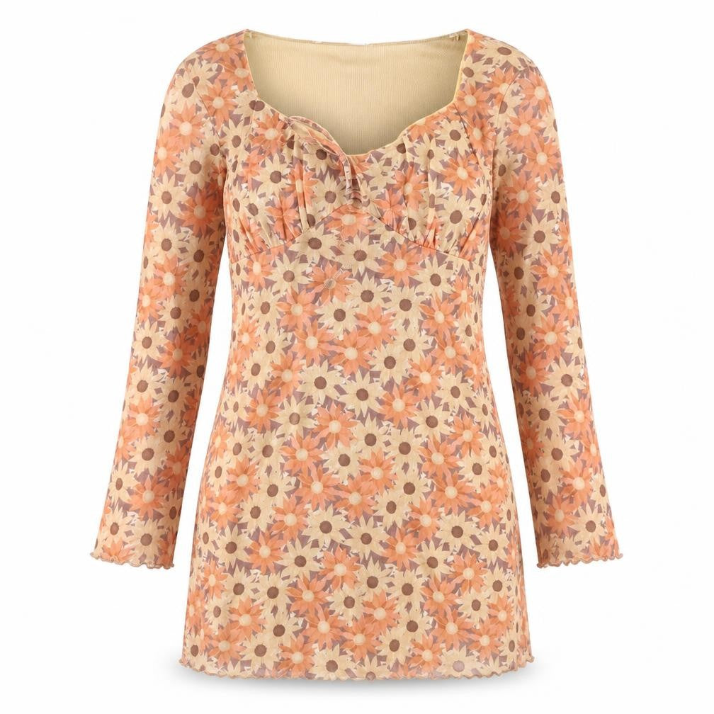 Primark Womens Orange Floral Polyester Mini Size 12 Scoop Neck Pullover