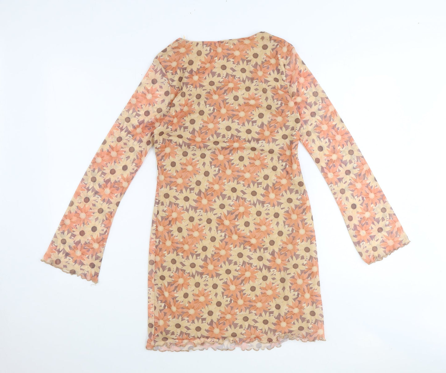 Primark Womens Orange Floral Polyester Mini Size 12 Scoop Neck Pullover
