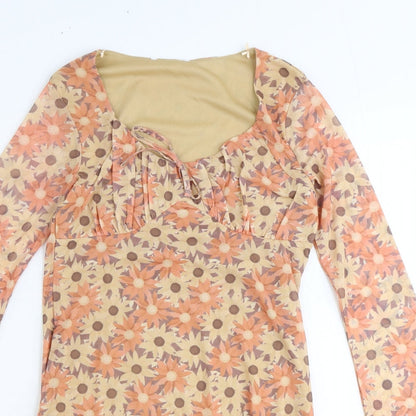 Primark Womens Orange Floral Polyester Mini Size 12 Scoop Neck Pullover