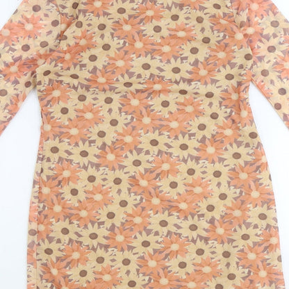 Primark Womens Orange Floral Polyester Mini Size 12 Scoop Neck Pullover