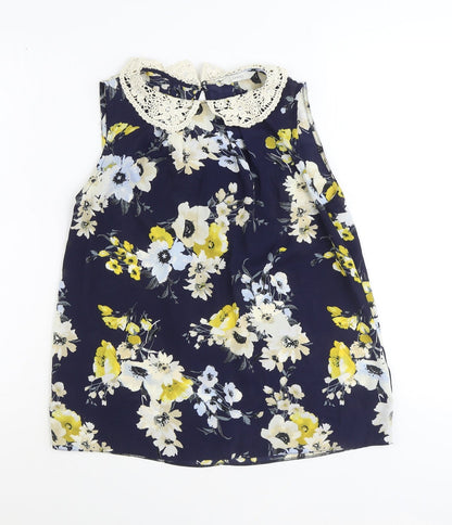 George Womens Blue Floral Polyester Basic Blouse Size 8 Collared - Crochet Peter Pan Collar