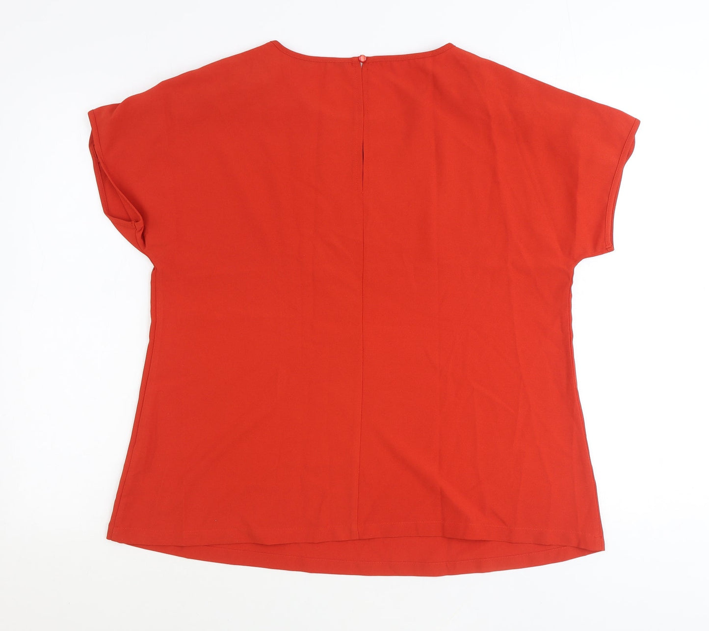 Avon Womens Red Polyester Basic T-Shirt Size 14 Scoop Neck - Lace Up Sleeve Detail
