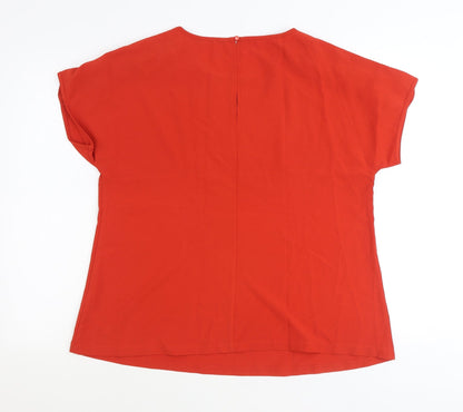 Avon Womens Red Polyester Basic T-Shirt Size 14 Scoop Neck - Lace Up Sleeve Detail