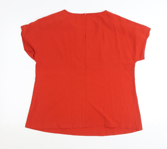 Avon Womens Red Polyester Basic T-Shirt Size 14 Scoop Neck - Lace Up Sleeve Detail