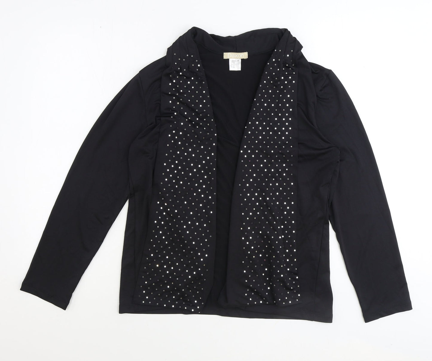 Daxon Womens Black V-Neck Polyester Cardigan Jumper Size 14