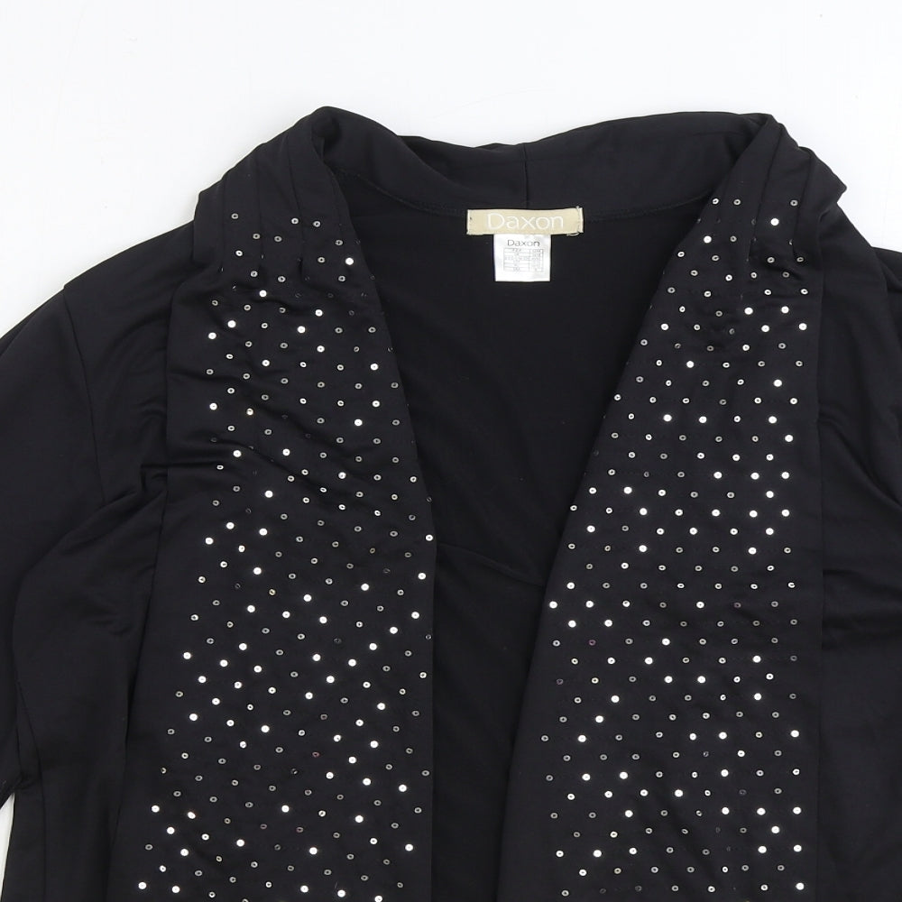 Daxon Womens Black V-Neck Polyester Cardigan Jumper Size 14