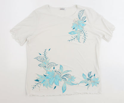 Damart Womens White Polyester Basic T-Shirt Size 14 Round Neck - Flower
