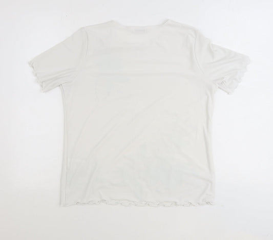 Damart Womens White Polyester Basic T-Shirt Size 14 Round Neck - Flower