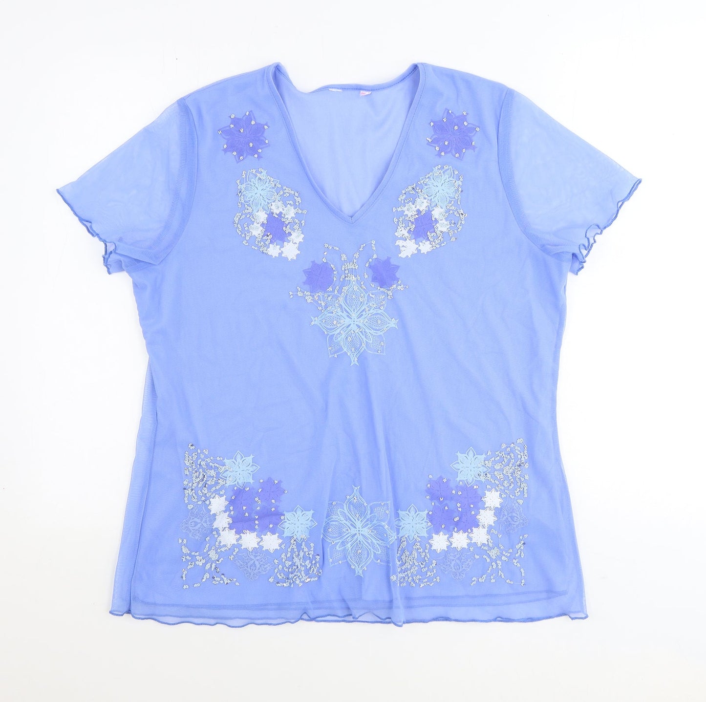 Womens UK Size 14 Preworn Blue Basic T-Shirt