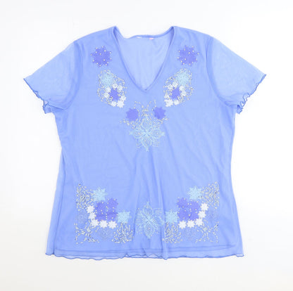 Womens UK Size 14 Preworn Blue Basic T-Shirt
