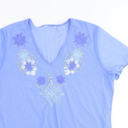 Womens UK Size 14 Preworn Blue Basic T-Shirt