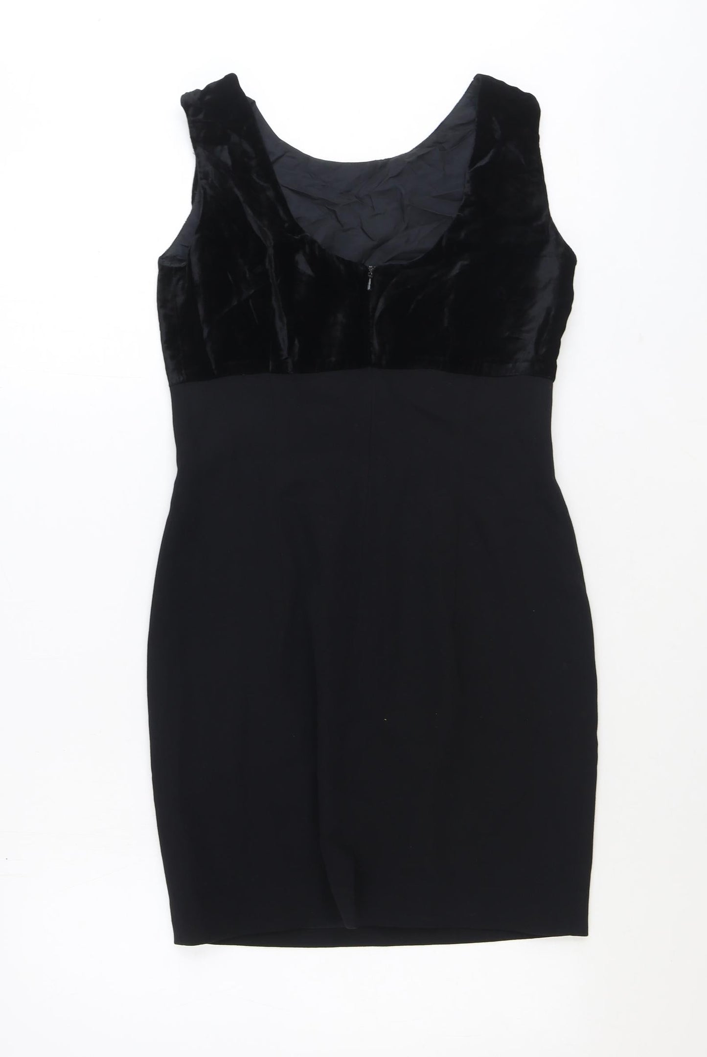 Susan Woolf Womens Black Polyester Pencil Dress Size 10 Scoop Neck Zip