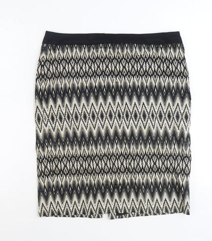 Marks and Spencer Womens Black Geometric Cotton Straight & Pencil Skirt Size 14 Zip