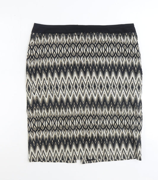 Marks and Spencer Womens Black Geometric Cotton Straight & Pencil Skirt Size 14 Zip
