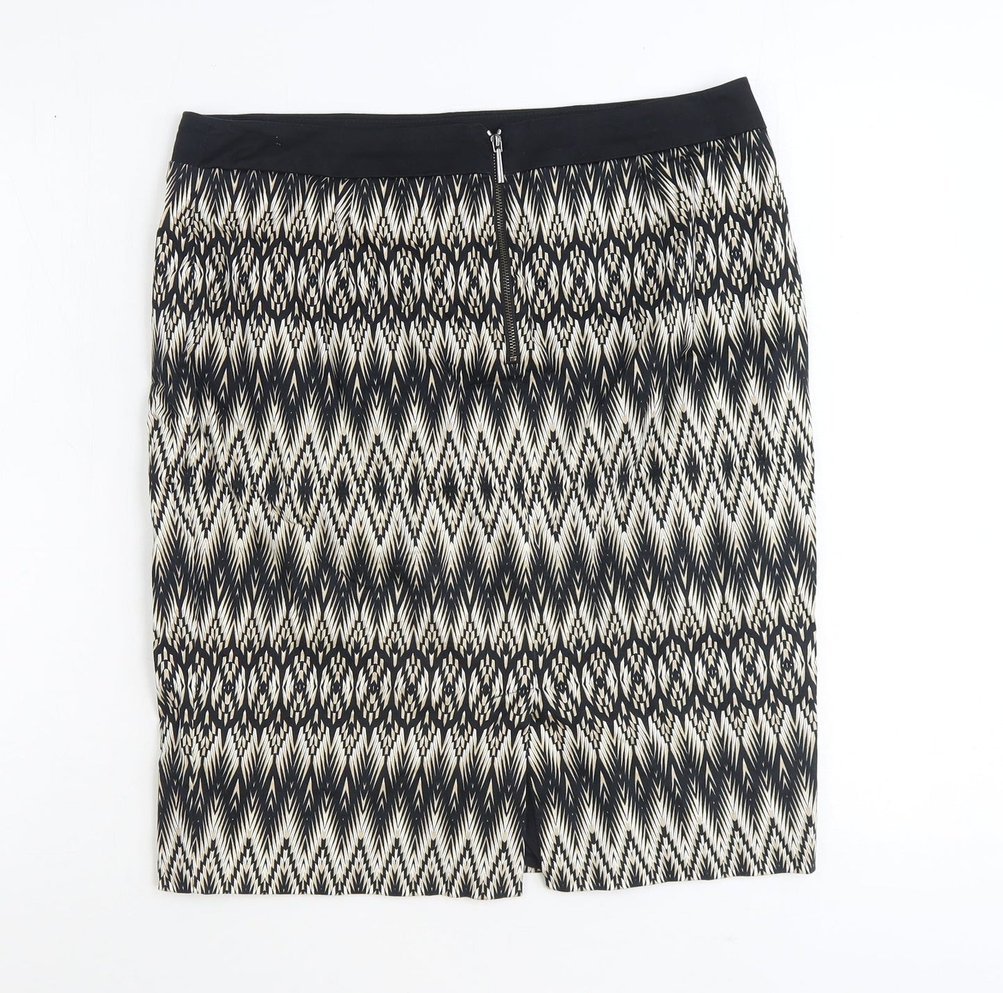 Marks and Spencer Womens Black Geometric Cotton Straight & Pencil Skirt Size 14 Zip
