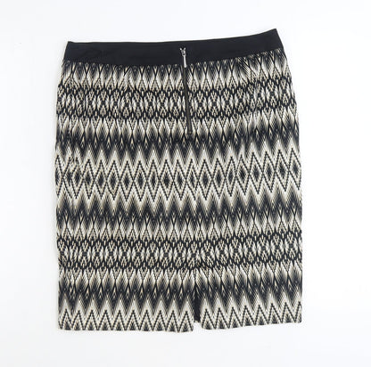 Marks and Spencer Womens Black Geometric Cotton Straight & Pencil Skirt Size 14 Zip