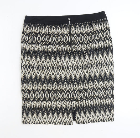 Marks and Spencer Womens Black Geometric Cotton Straight & Pencil Skirt Size 14 Zip