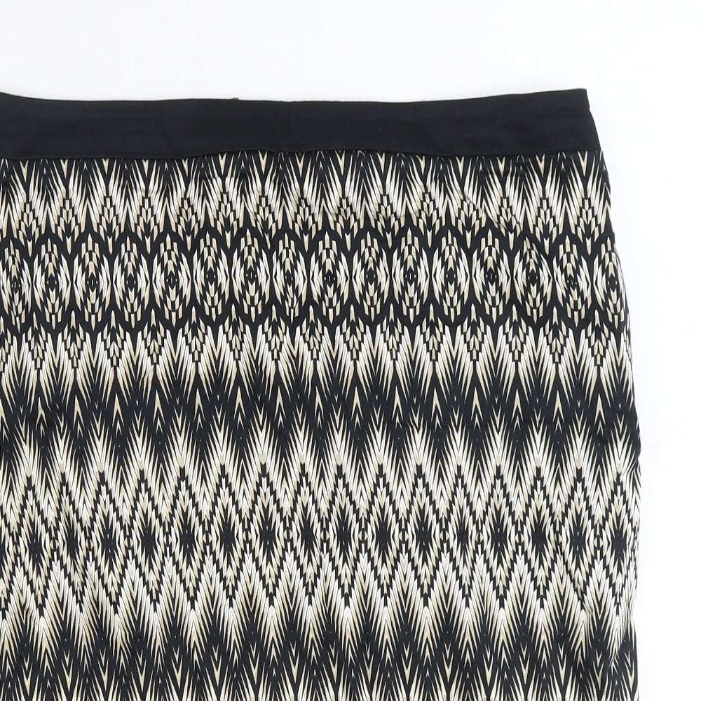 Marks and Spencer Womens Black Geometric Cotton Straight & Pencil Skirt Size 14 Zip
