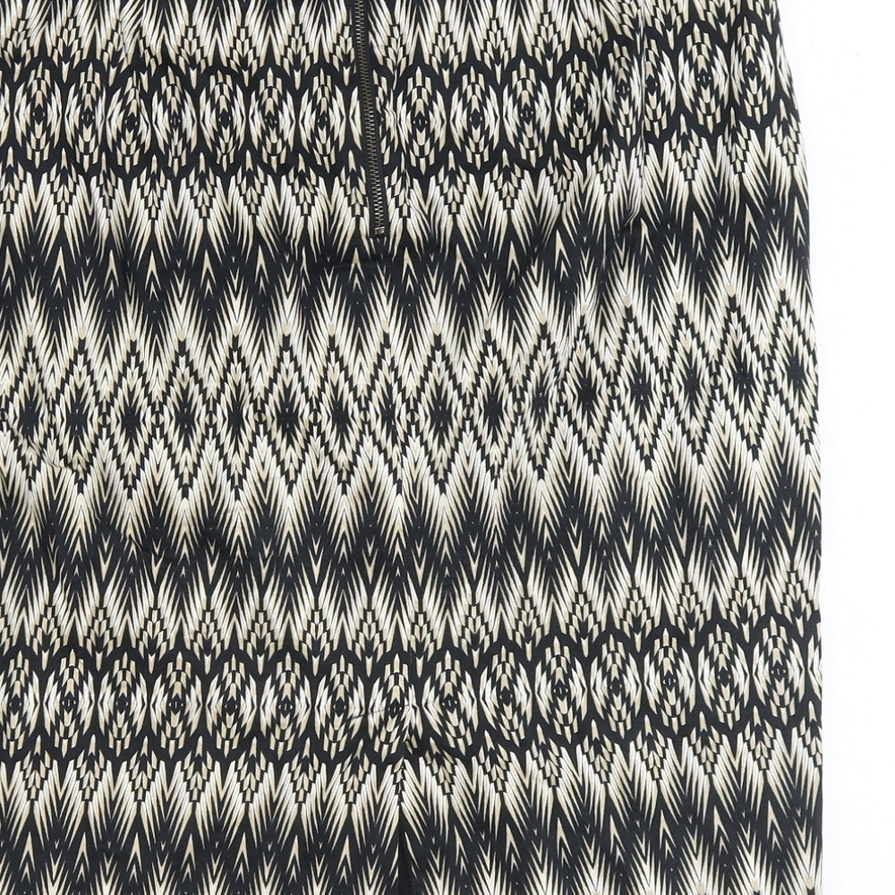 Marks and Spencer Womens Black Geometric Cotton Straight & Pencil Skirt Size 14 Zip