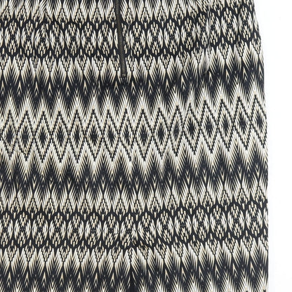 Marks and Spencer Womens Black Geometric Cotton Straight & Pencil Skirt Size 14 Zip