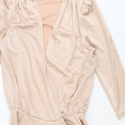 ASOS Womens Gold Polyester Mini Size 8 V-Neck Pullover