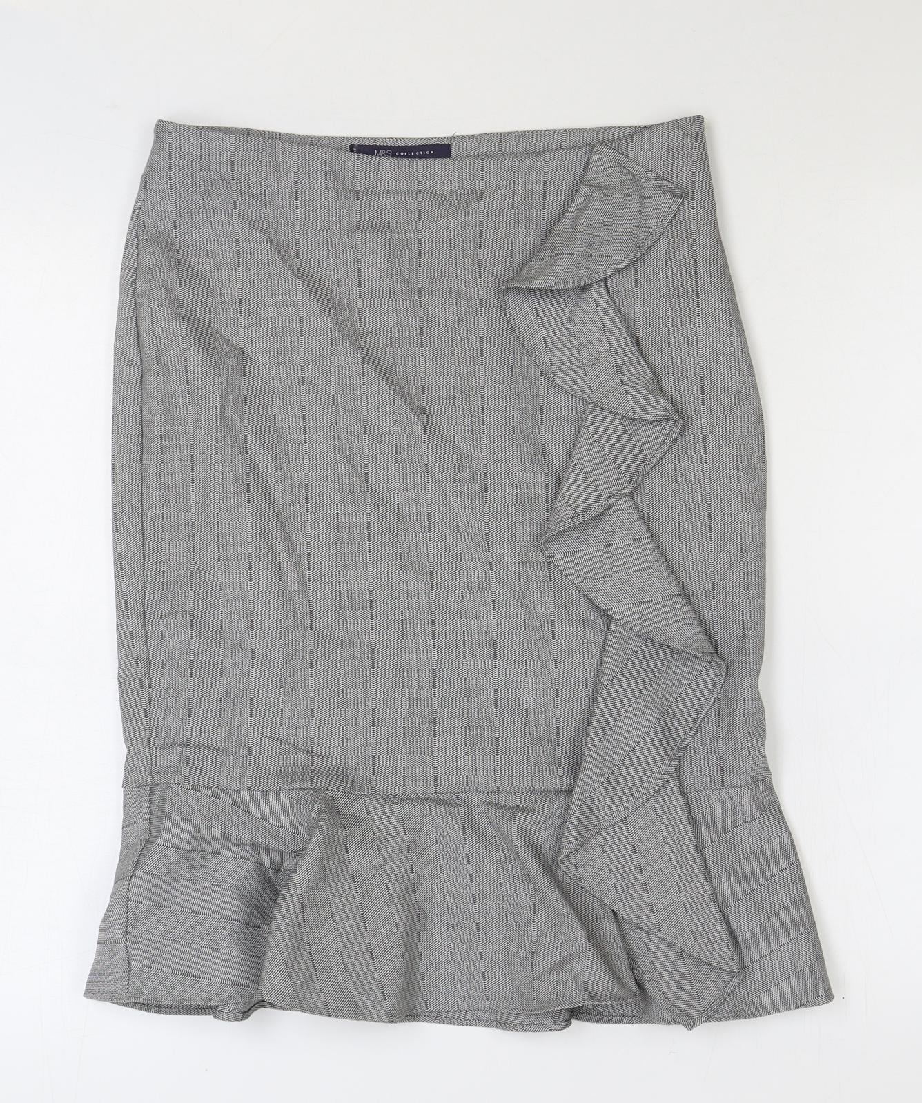 Marks and Spencer Womens Grey Plaid Polyester Trumpet Skirt Size 10 Zip