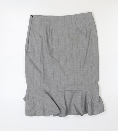 Marks and Spencer Womens Grey Plaid Polyester Trumpet Skirt Size 10 Zip
