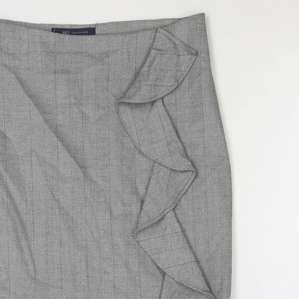 Marks and Spencer Womens Grey Plaid Polyester Trumpet Skirt Size 10 Zip
