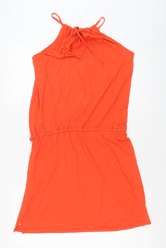 Marks and Spencer Womens Orange Polyester A-Line Size 8 Scoop Neck Tie - Drawstring Waist
