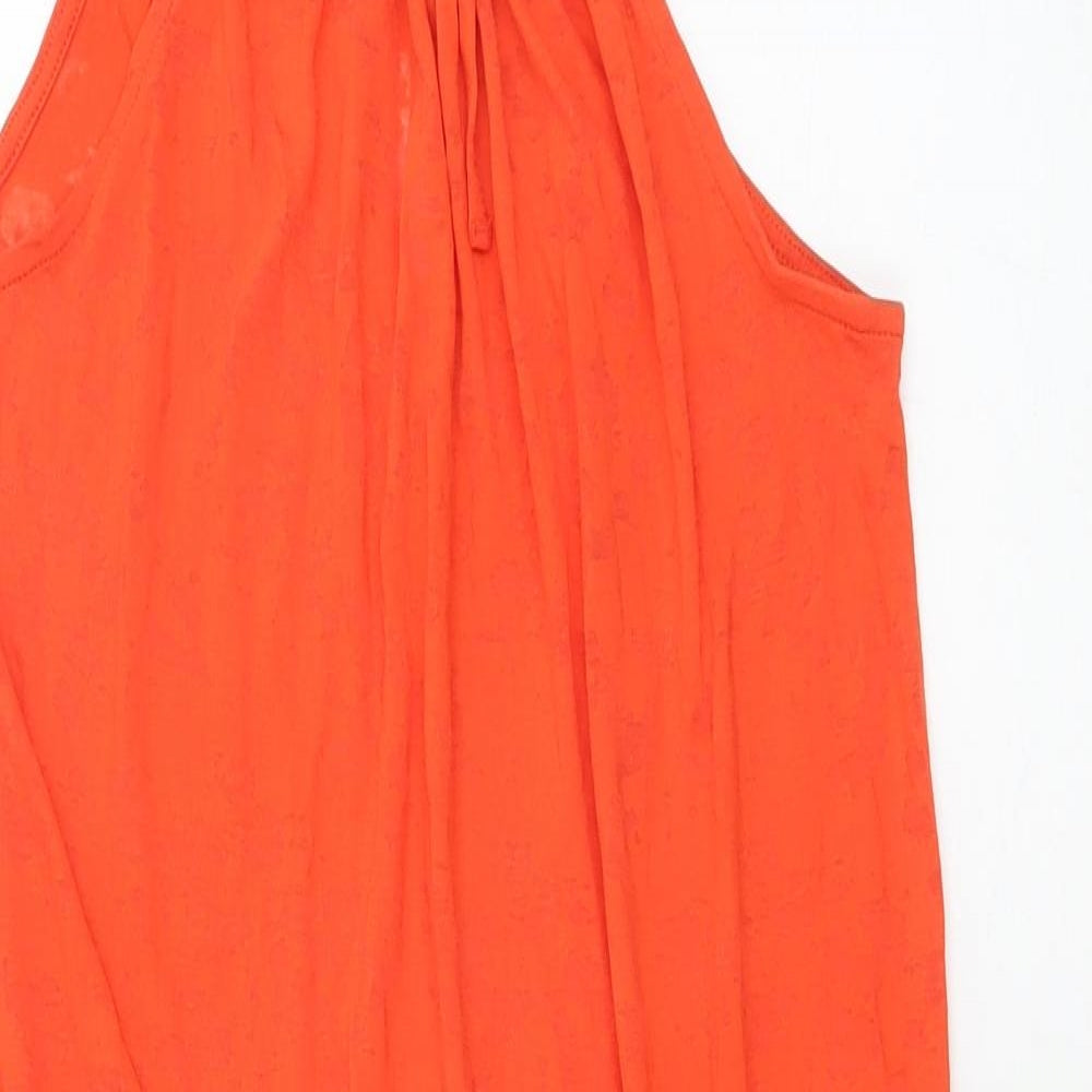 Marks and Spencer Womens Orange Polyester A-Line Size 8 Scoop Neck Tie - Drawstring Waist
