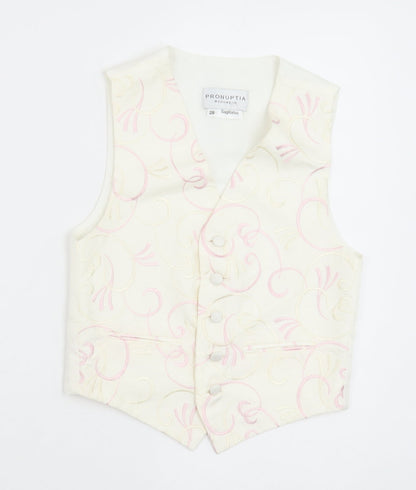 Pronuptia Boys Ivory Geometric Jacket Waistcoat Size 7-8 Years Button - Textured