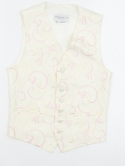 Pronuptia Boys Ivory Geometric Jacket Waistcoat Size 9-10 Years Button