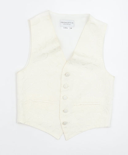 Pronuptia Boys Ivory Geometric Jacket Waistcoat Size 7-8 Years Button - Textured