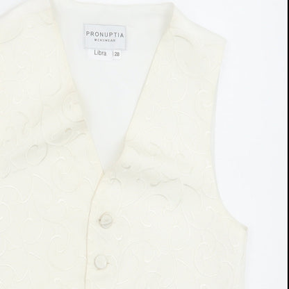 Pronuptia Boys Ivory Geometric Jacket Waistcoat Size 7-8 Years Button - Textured