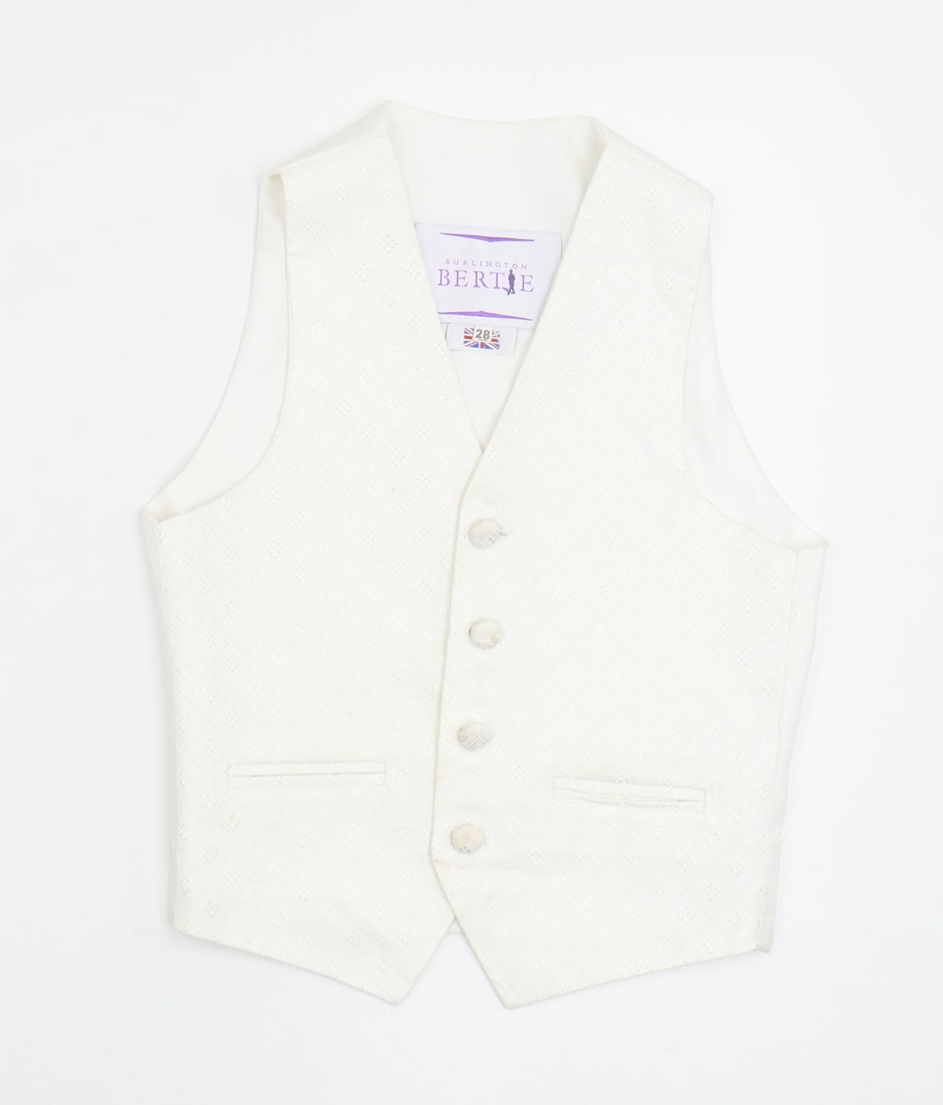 Berlington Bertie Boys White Geometric Jacket Waistcoat Size 7-8 Years Button