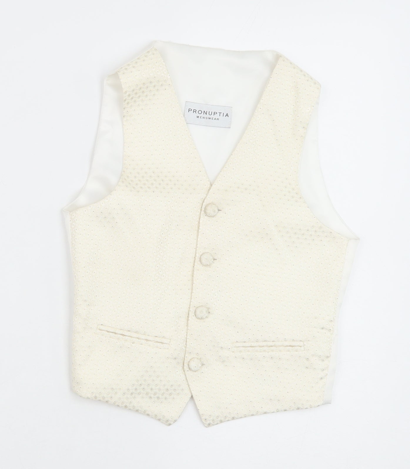 Pronuptia Boys Ivory Geometric Jacket Waistcoat Size 7-8 Years Button
