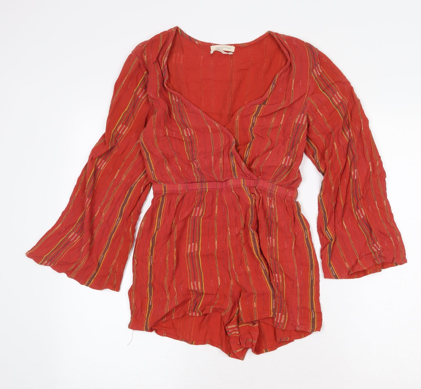 Urban Outfitters Womens Orange Striped Viscose Playsuit One-Piece Size XS Pullover