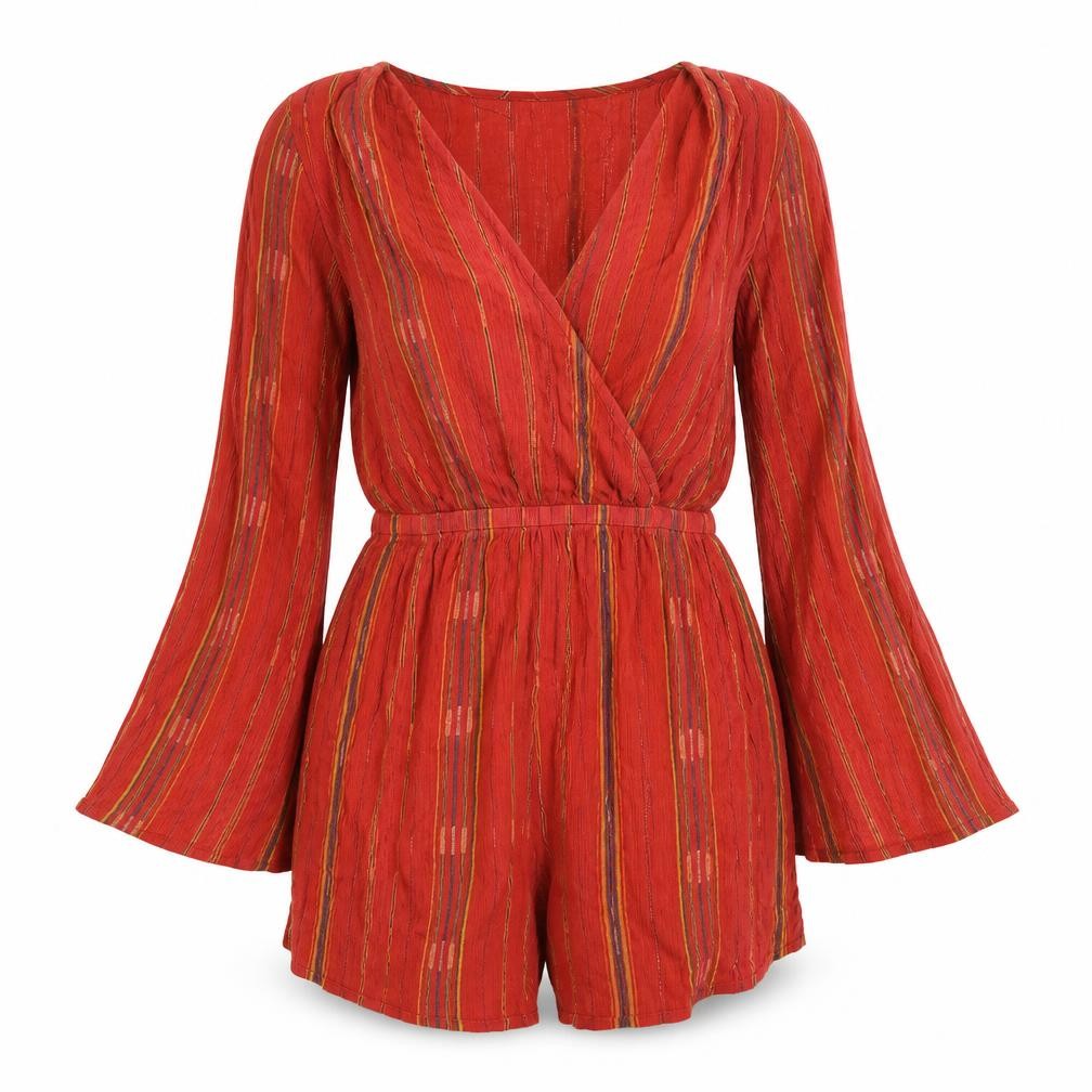 Urban Outfitters Womens Orange Striped Viscose Playsuit One-Piece Size XS Pullover