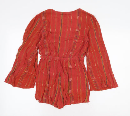 Urban Outfitters Womens Orange Striped Viscose Playsuit One-Piece Size XS Pullover