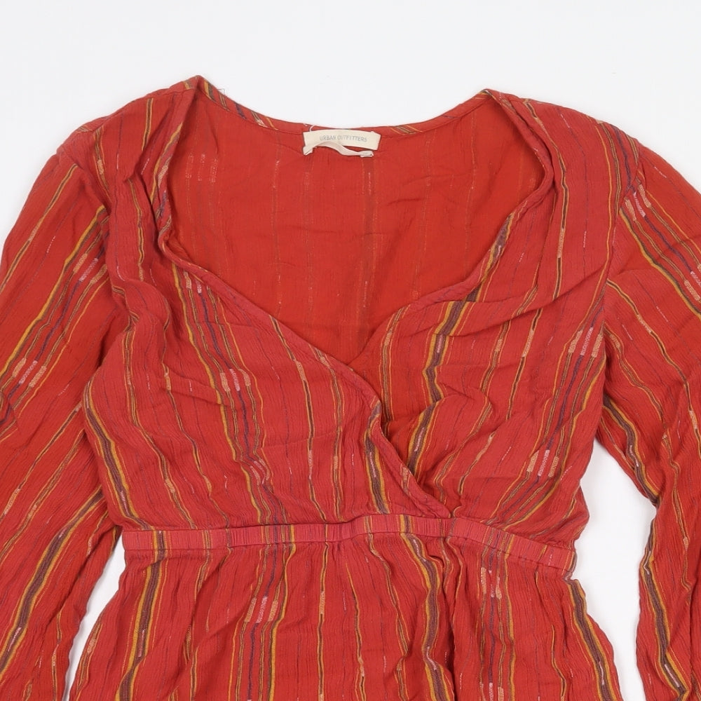 Urban Outfitters Womens Orange Striped Viscose Playsuit One-Piece Size XS Pullover