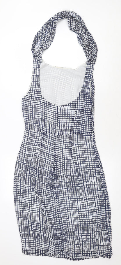 Great Plains Womens Blue Geometric Polyester Pencil Dress Size L Halter Zip