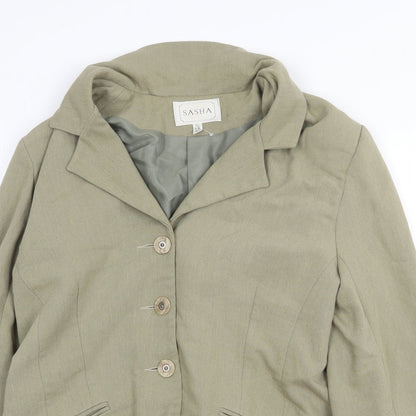 Sasha Womens Green Jacket Blazer Size 12 Button