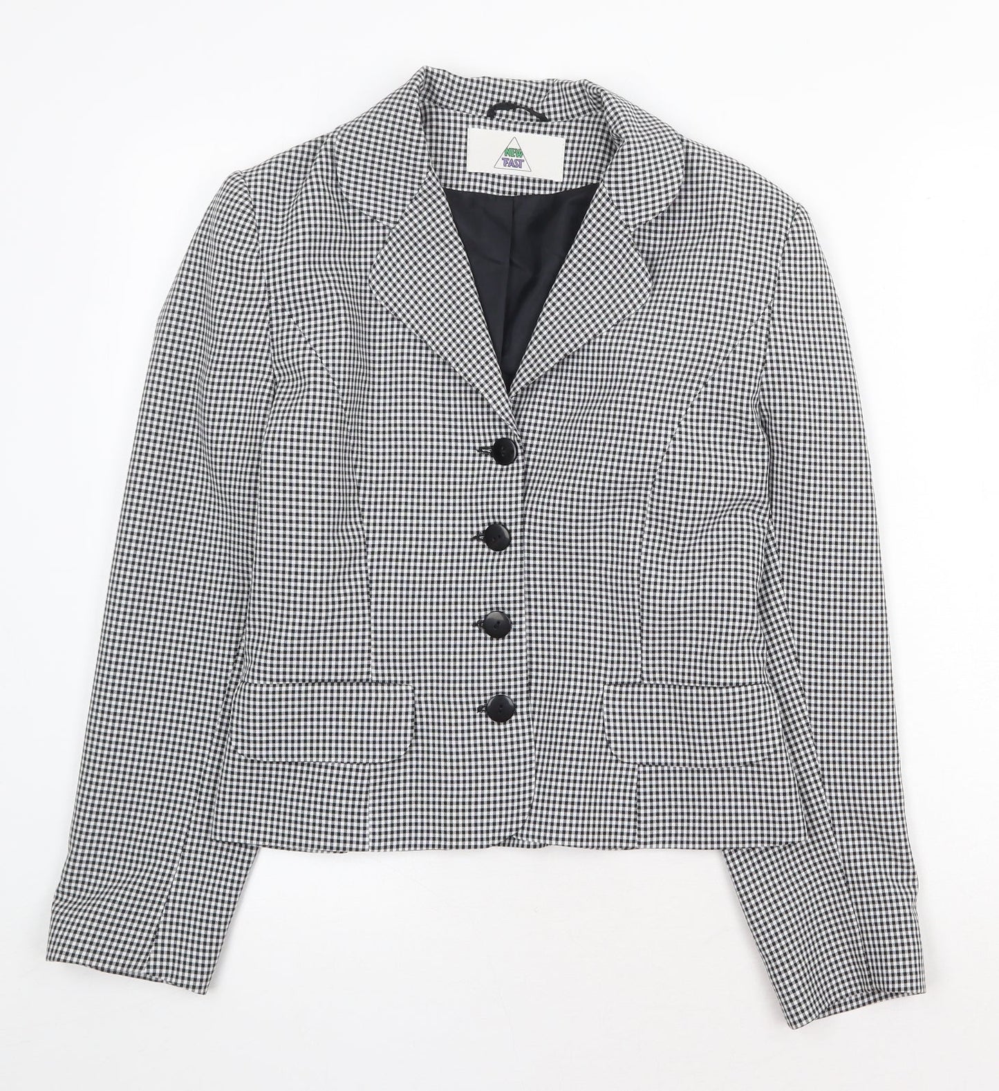New Fast Womens Black Geometric Jacket Blazer Size 10 Button