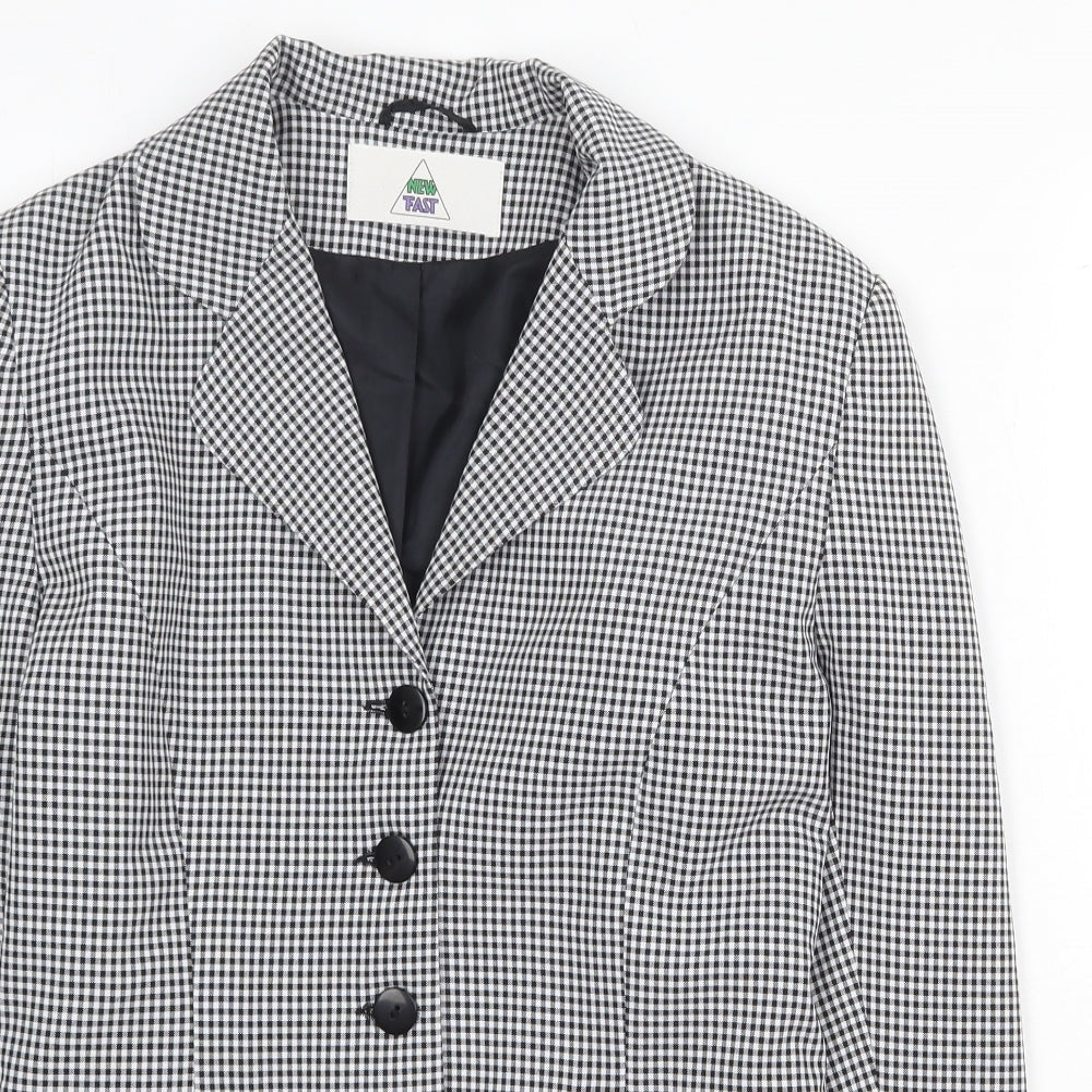 New Fast Womens Black Geometric Jacket Blazer Size 10 Button